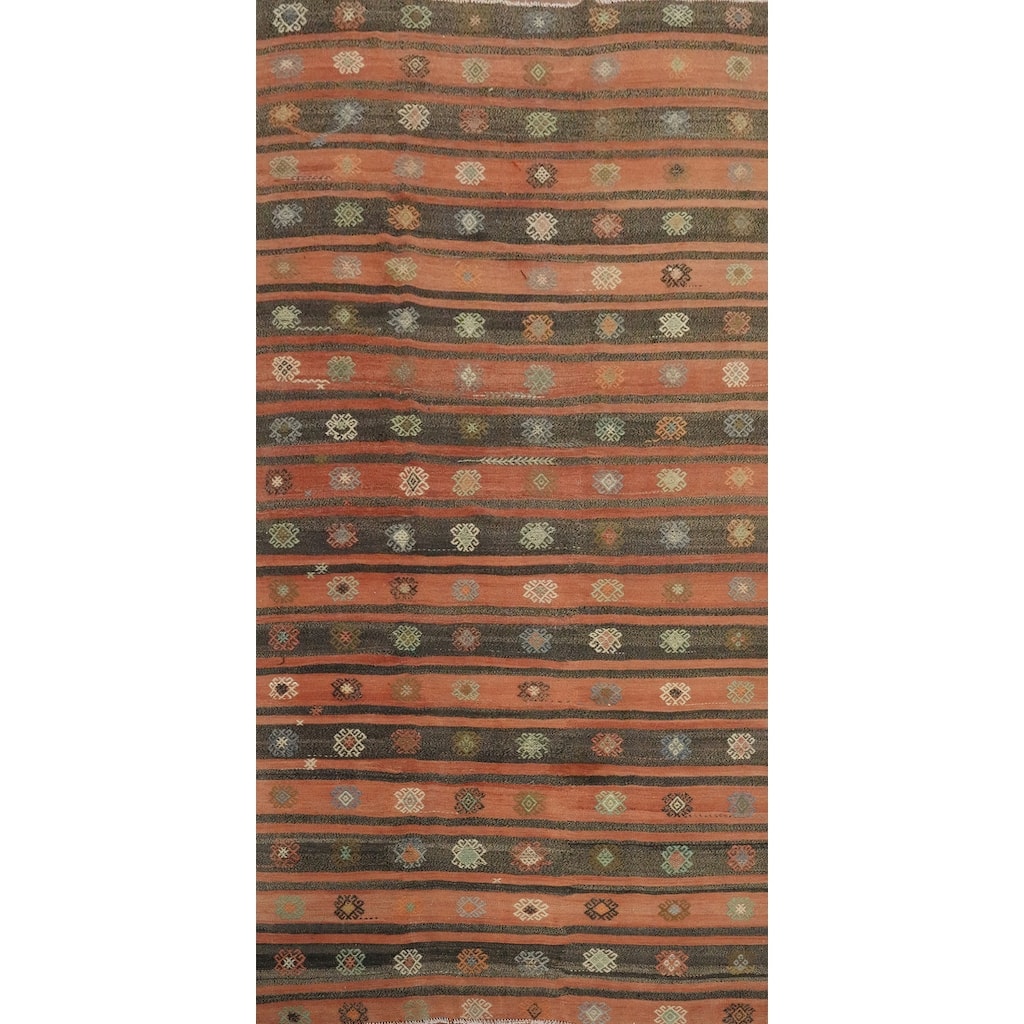 Hand Woven Oriental 100% Wool Carpet Southwestern Tribal Oranges & Rust Kilim Area Rug - 11' 11'' X 6' 4''