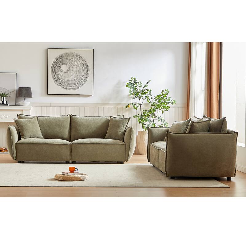 Linen 6-Seat Modular Sofa Set (3+3) with Wood Frame & 4 Pillows