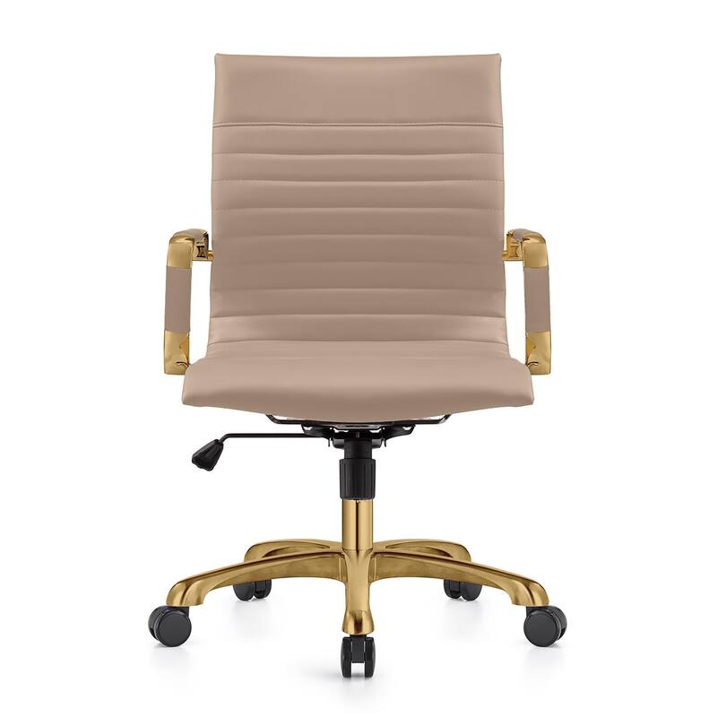 Harris Modern Gold Frame Leather Office Chair with Padded Seat, Adjustable Height, 360° Swivel, and Smooth Rolling Casters