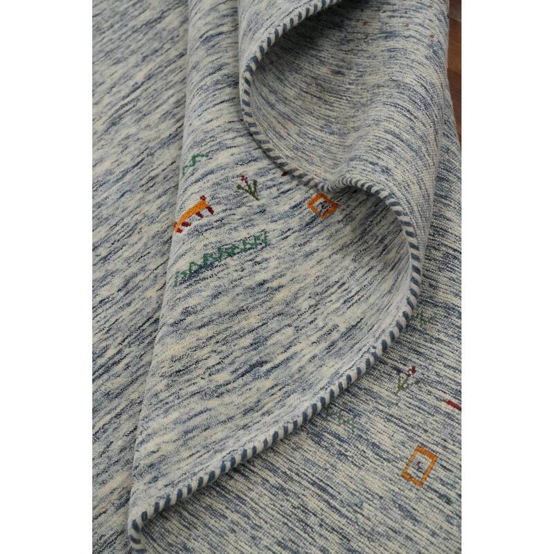 Hand Knotted Oriental 100% Wool Carpet Tribal Animal Pictorial Navy Blue & Blues Gabbeh Area Rug - 10' 1'' X 9' 9''