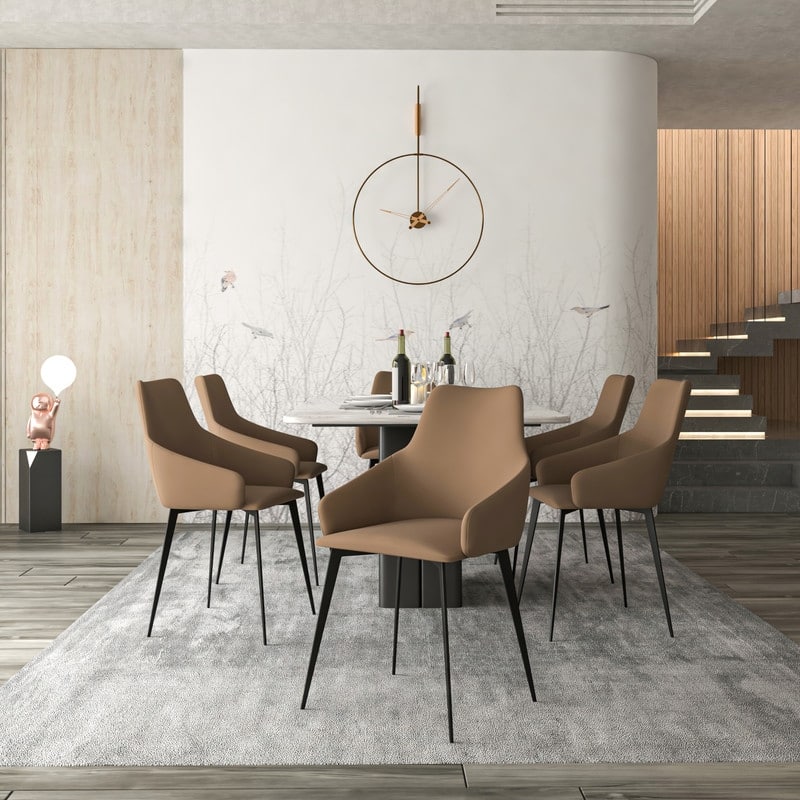 Sonnet Modern Mid-Back Fabric or Leather Upholstered Dining Chair with Accent Black Iron Metal Legs for Home or Office