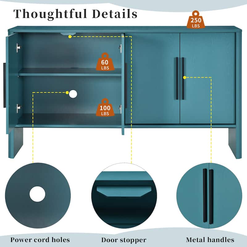 Minimalist Coffee Bar Cabinet Dresser with Adjustable Shelves, Blue Linear Handles Storage Closet Pantry Cabinet