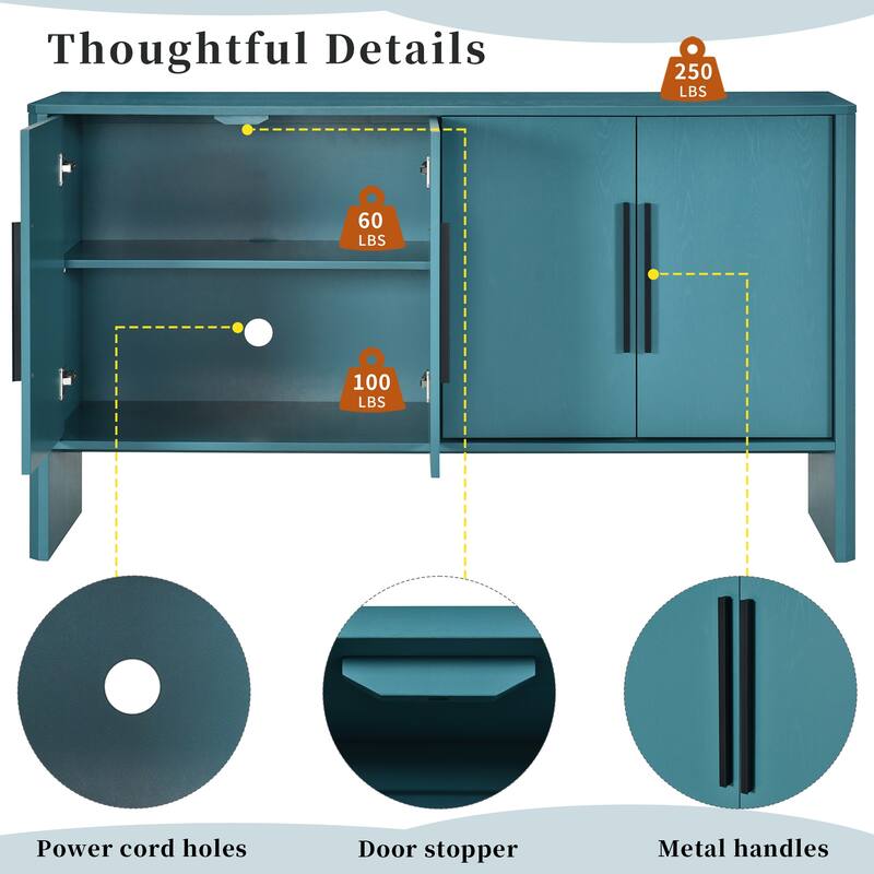 Sideboard Cabinet with Adjustable Shelves, Wooden Storage Cabinet with Long Handles, Kitchen Buffet Cabinet with 4 Door