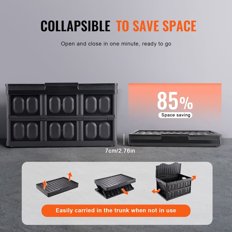 Collapsible Storage Bins with Lids, Folding Plastic Stackable Utility Crates with Handles, Large Heavy Duty Containers