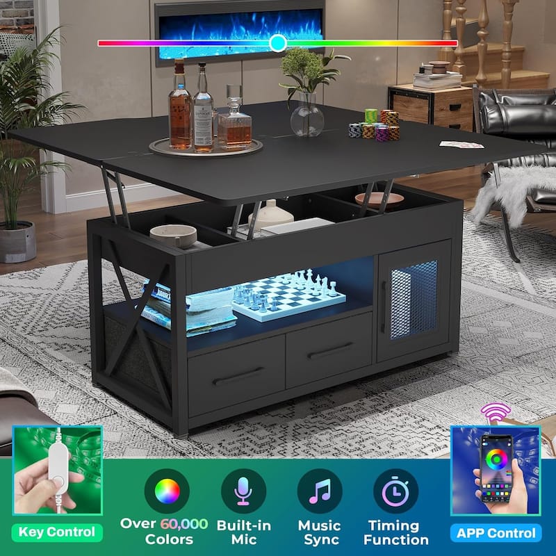 Lift Top Coffee Table Storage Cabinet 2 Fabric Drawers Living Room