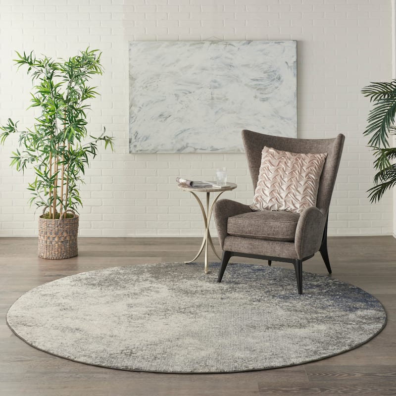 Nourison Passion Colorful Modern Abstract Area Rug - 8' Round - Charcoal/Ivory