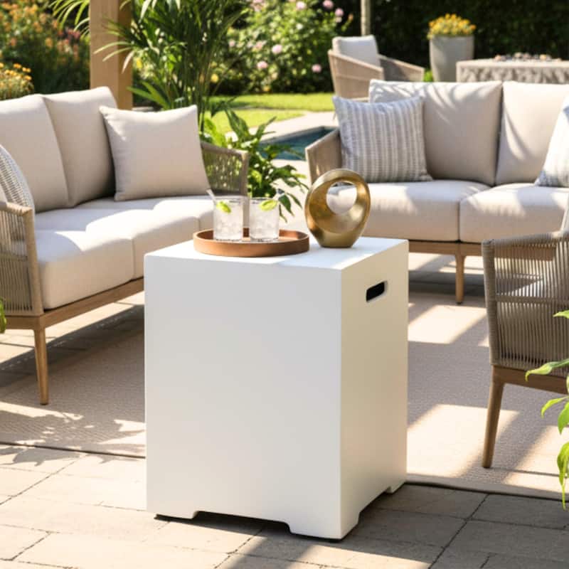 GDFStudio - 16" Outdoor 20LB Propane Tank Cover for Gas Fire Pits - Ancient White