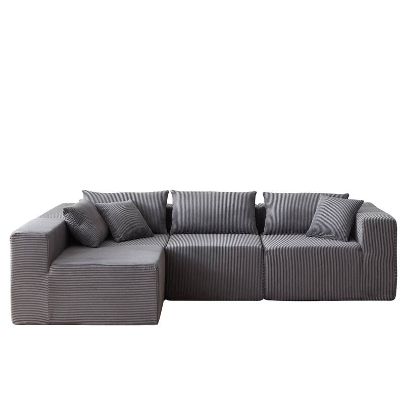 Corduroy Convertible Sectional Cloud Sofa, Foam-Filled Compressed Boneless Sofa, Modular L Shaped Floor 4 Seat Sofa