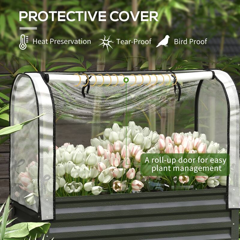 Outsunny Raised Garden Bed with Cover and Storage Shelf, Rectangular Metal Elevated Planter Box
