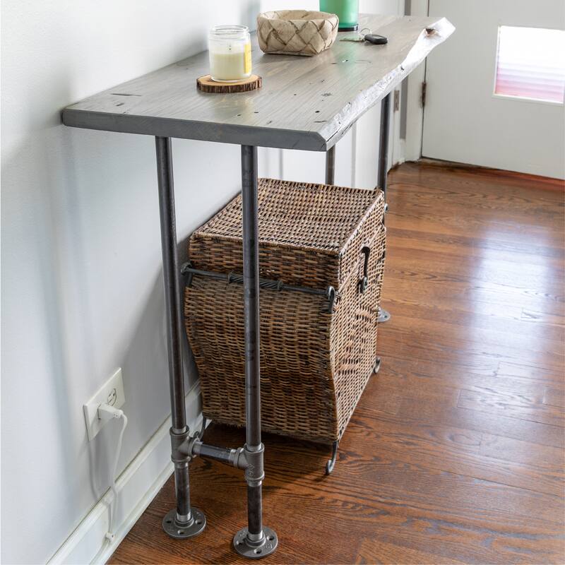 PIPE DECOR Solid Live Edge Wood Console Table with Industrial Pipe Legs