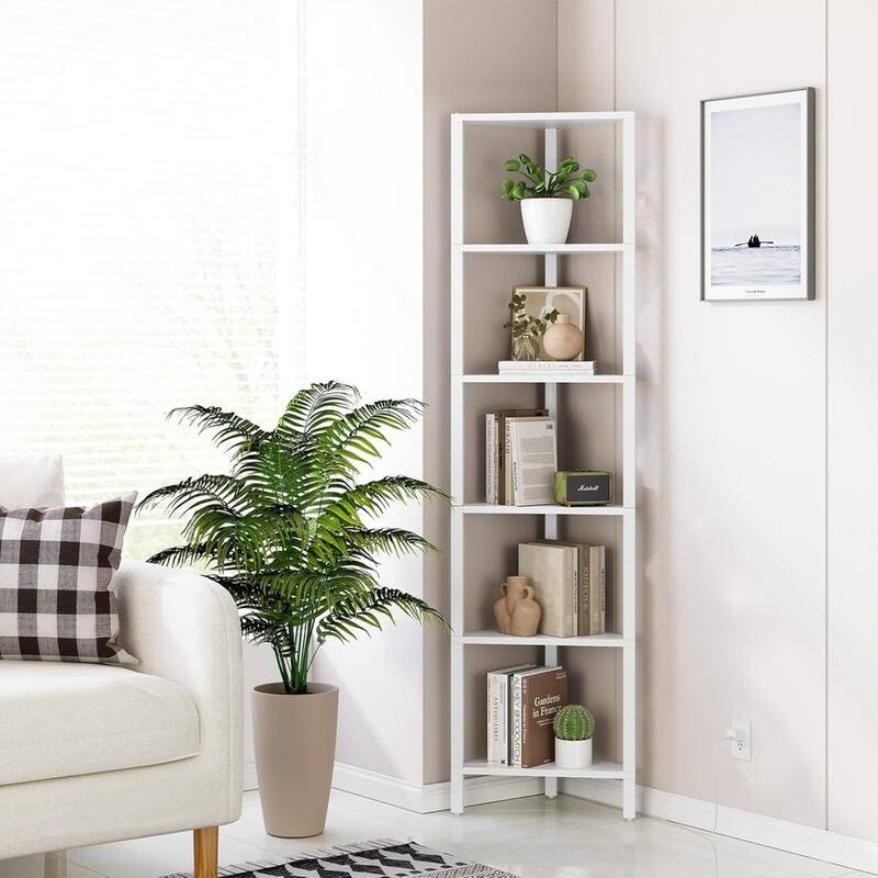 6-Tier Corner Bookshelf with LED Light