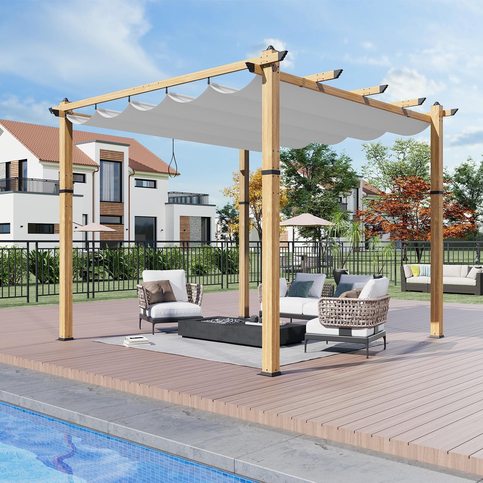 thumbnail image 2 of UIRIO 10x13 Ft Outdoor Pergola Gazebo Canopy Cover – Brown Aluminum Frame, Weather Resistant, Retractable 2 of 5