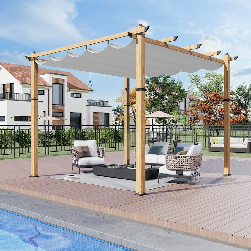 10'x13'/ 10'x10' Outdoor Aluminum Pergola with Retractable Sun Shade Canopy Pergola