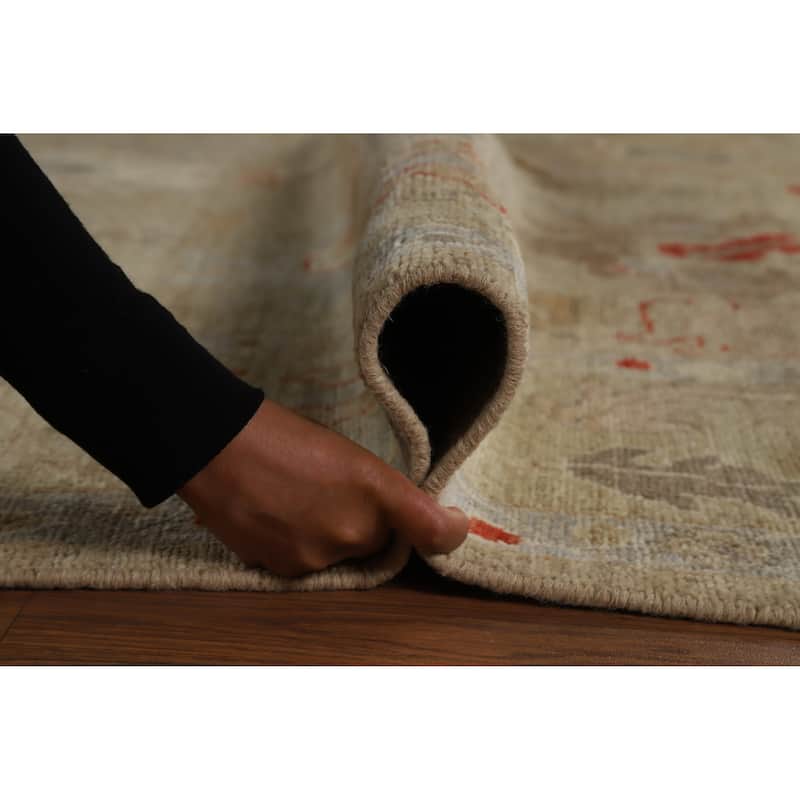 Hand Knotted Oriental 100% Wool Carpet Transitional All-Over Beige & Ivories Oushak Area Rug - 9' 9'' X 8' 4''