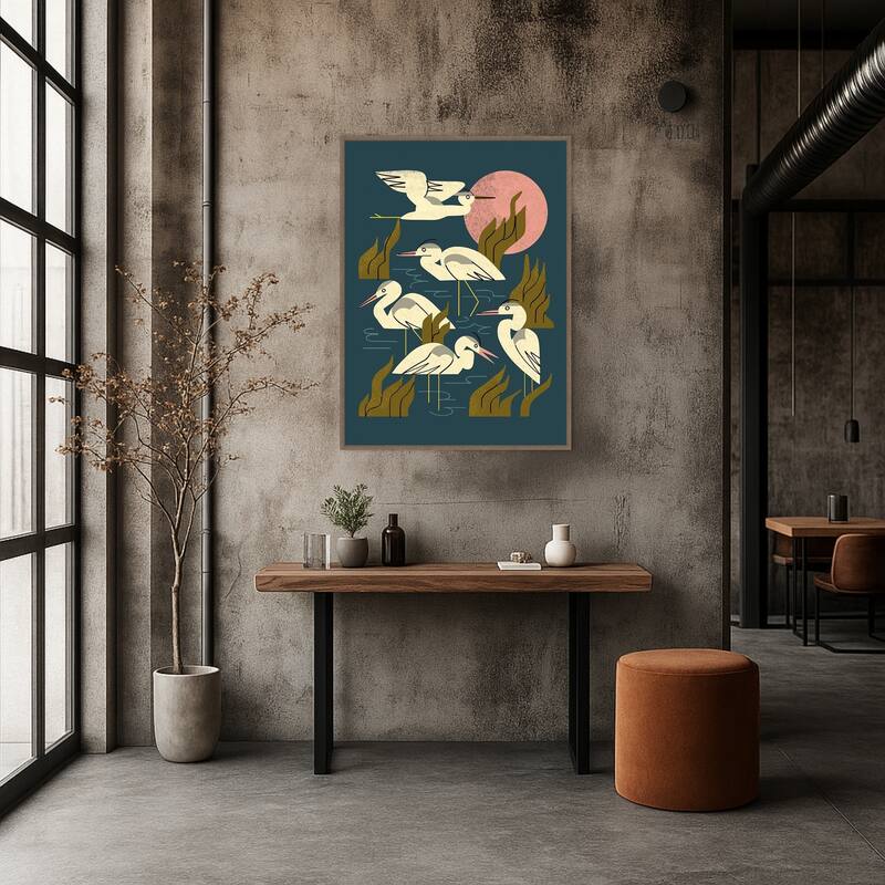 Five Heron Flock by Renea l. Thull Framed Canvas Wall Art Print