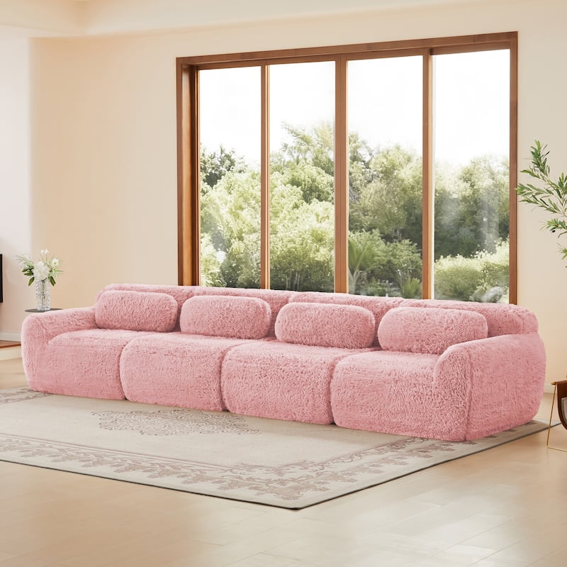 149'' Soft and Fluffy Plush Fabric,Boneless Sofa,Free Combination Buckle Connection