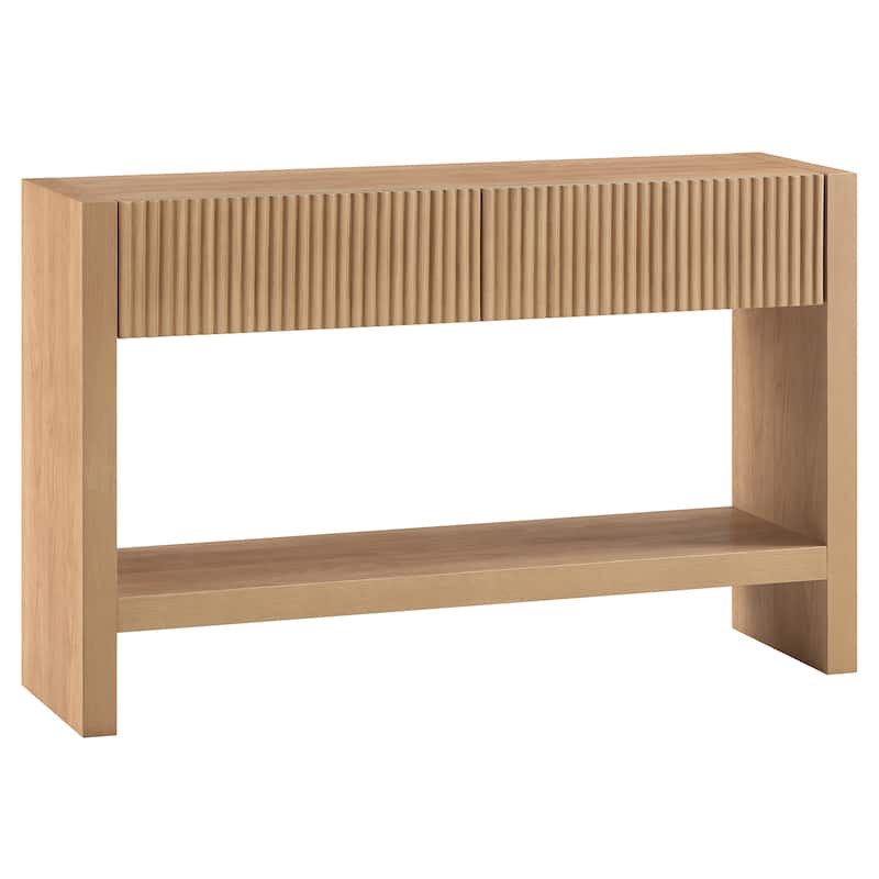 Manzanita 48" Wide Rectangular Solid Wood Fluted Console Table - 48" Wide - Light Oak Veneer