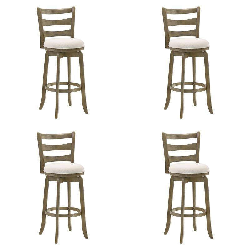 Melindra White Boucle Swivel Bar Stool, Upholstered Counter Stool with Solid Wood Legs - Set of 4 - Putty Brown - Bar Height