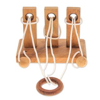 Novica Handmade Three Challenges Wood Disentanglement Puzzle Game