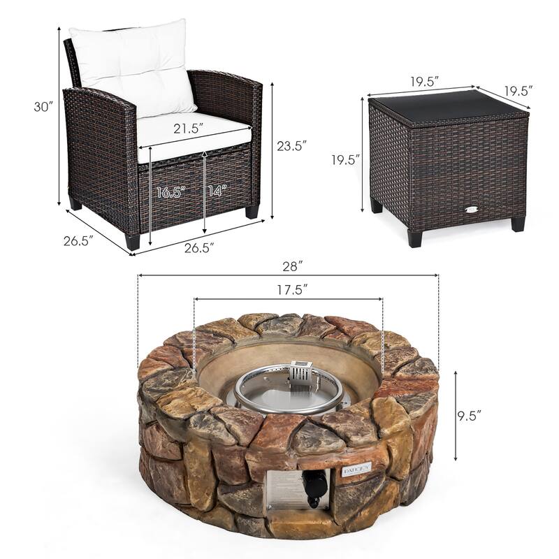 Costway 7PCS Patio Rattan Wicker Furniture Set Gas Fire Pit Table Sofa - See Details
