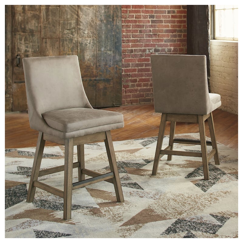 Tallenger Upholstered Swivel Stool (Set of 2) - Beige - Counter Height