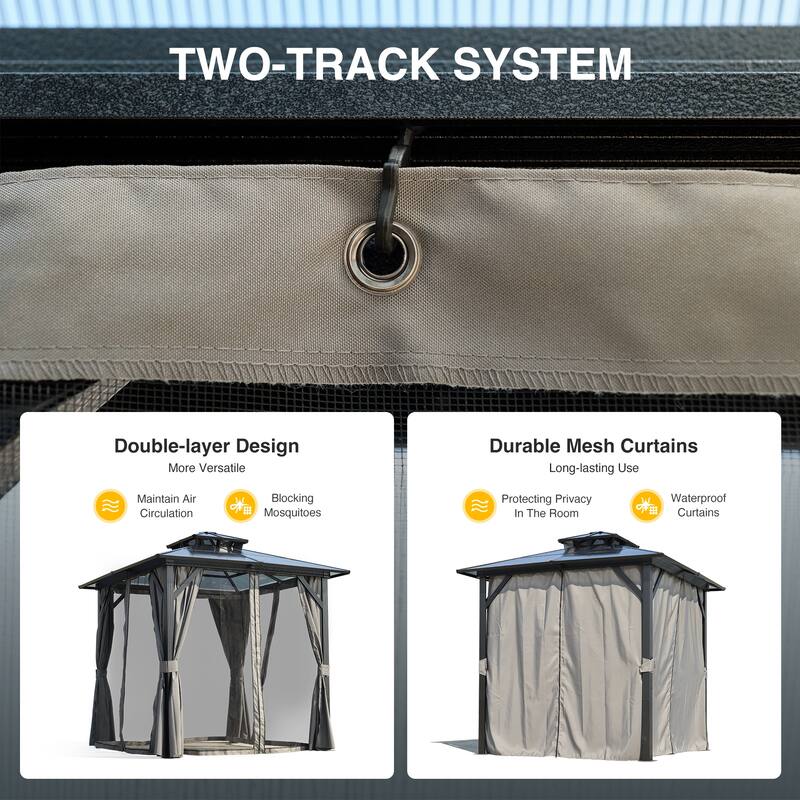 8 x 8FT Hardtop BBQ Gazebo with UV-Resistant Roof and Storage Hooks for Outdoor Use