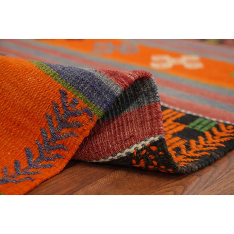 Hand Woven Oriental 100% Wool Carpet Southwestern Tribal Oranges & Rust Kilim Area Rug - 9' 6'' X 5' 10''