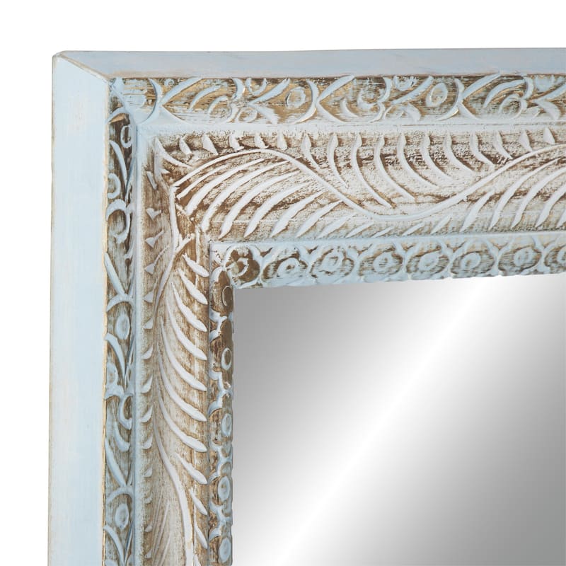Wood Floral Carved Room Wall Mirror - White - Roche River Decor