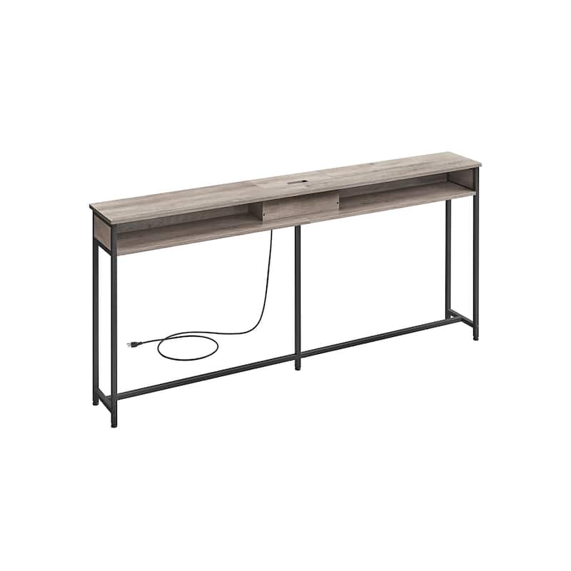 Charging Console Table with Outlets and USB Narrow Entryway Table for Hallway or Living Room - 70.9" - Greige-Black