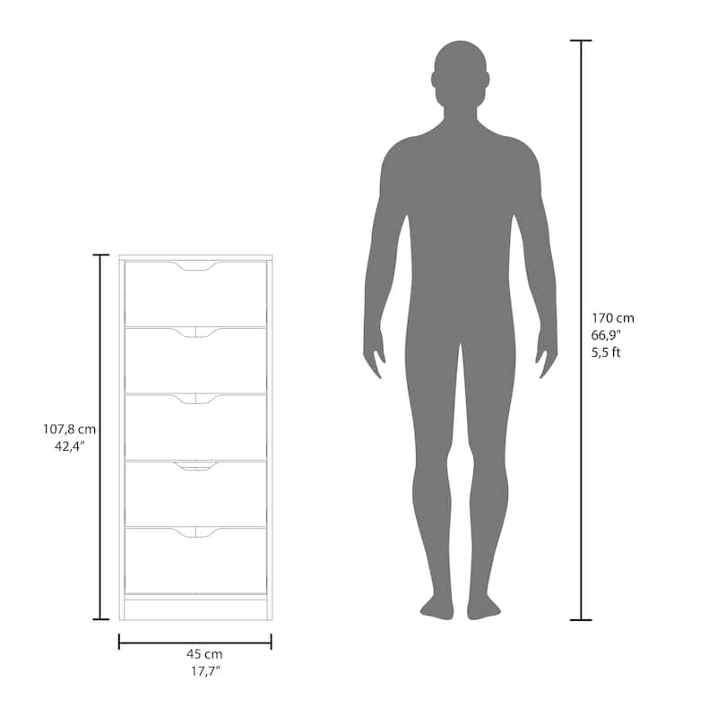 Tall Narrow Dresser,Pull Out System,Five Drawers,Natural Oak