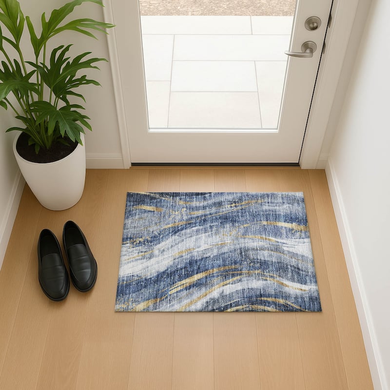 Premium Washable Super Soft Modern Contemporary Mayfield Rug - Blue - 1'8" x 2'6"