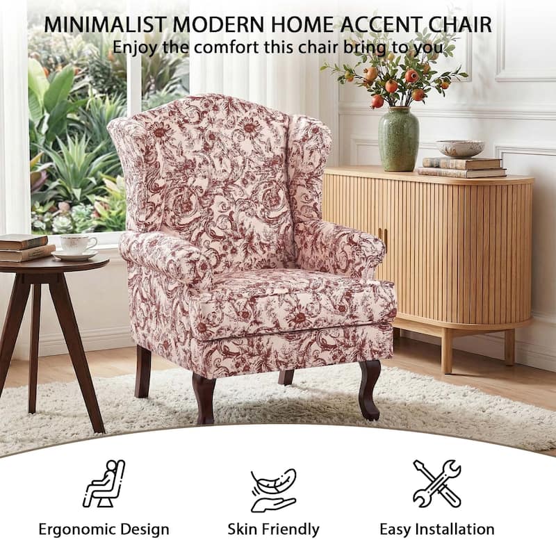 Set of 2 Elegant Living Room Wing Back Arm Chair Upholstered Accent Chair