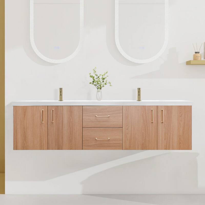 StellarArc 60/ 72 in Wall Mounted Double Sink Bathroom Vanity with Integral Sink Top