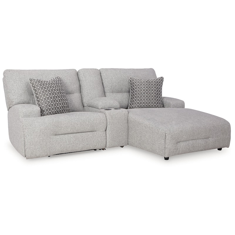 Signature Design by Ashley Acklen Place Light Gray 3-Piece Power Reclining Sectional Sofa with Chaise - 94" W x 70" D x 40" H