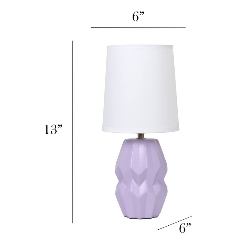 Ceramic Geometric Table Lamp with Fabric Shade for Bedroom - 6 x 6 x 13 in. (L x W x H)