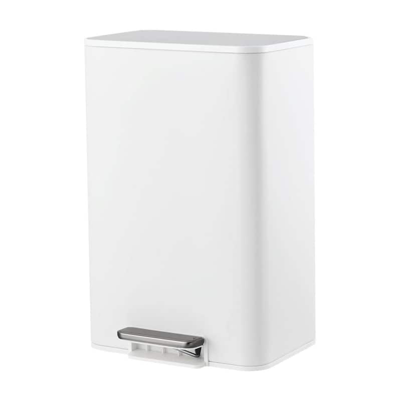 15L Soft-Close Lid Compact Stainless Steel Trash Can for Kitchen, Bathroom - White