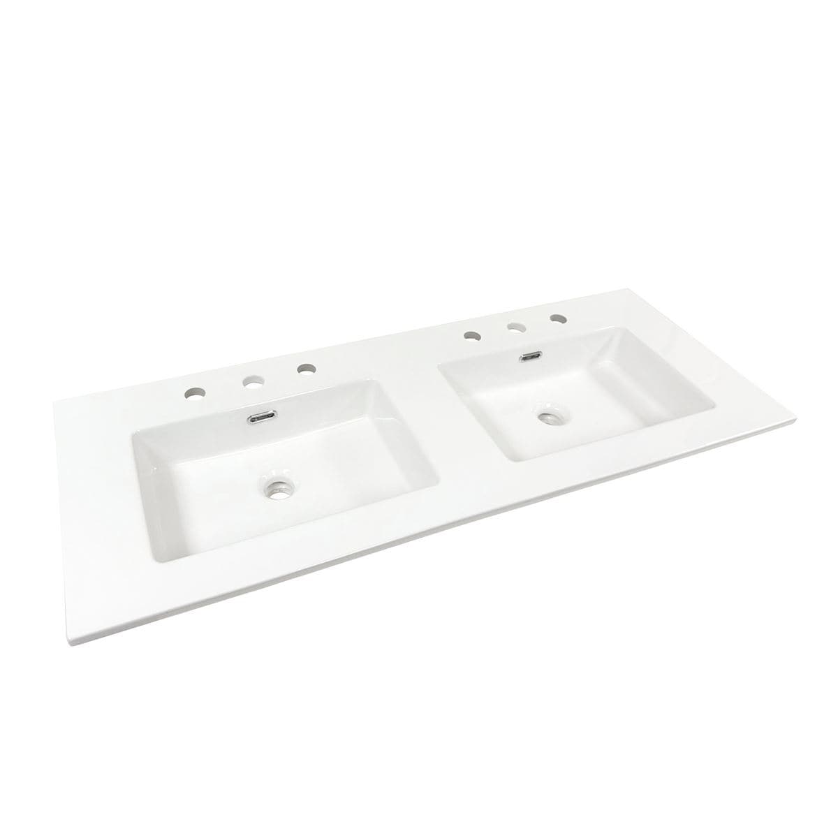 48" Double Ceramic Sink Top with 3-hole Faucet Holes - 48