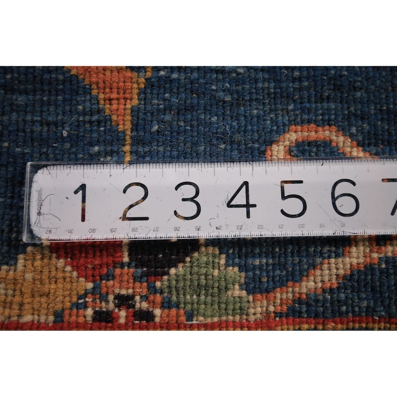 Blue Floral Ziegler Vegetable Dye Runner Rug Hand-Knotted Wool Carpet - 2'8" x 12'3"
