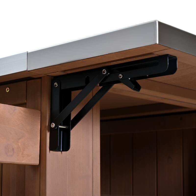 Extendable 41.9" Outdoor Kitchen Island with Stainless Steel Top and Side Spice Rack, Kitchen Cart with Drawers, Storage Cabinet