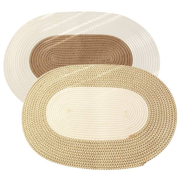 slide 1 of 9, Cotton Jute Braided Area Rug Oval Doormat Farmhouse Style 2.1x1.5ft - 26x18inch