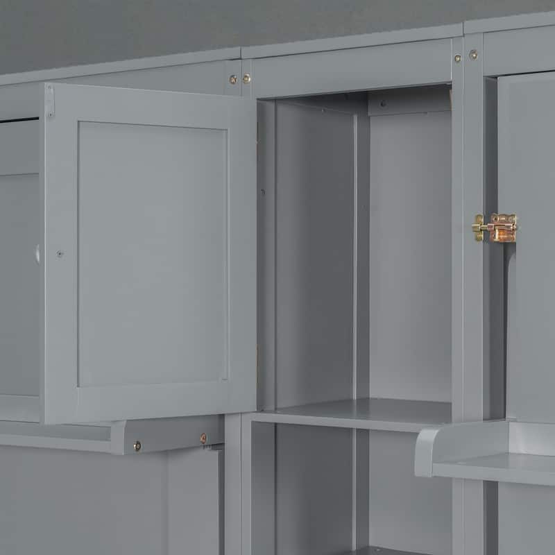 Dual Twin Murphy Wall Beds with Storage Cabinets and Open Shelves, Foldable Space-Saving Design for Small Rooms