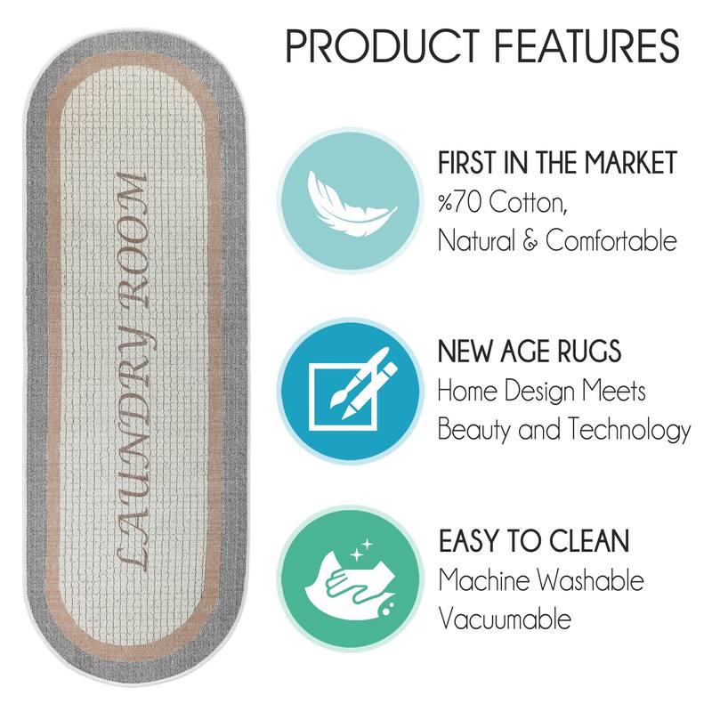 SussexHome Washable Ultra Thin Cotton Laundry Room Rug Runner - 20" x 59"