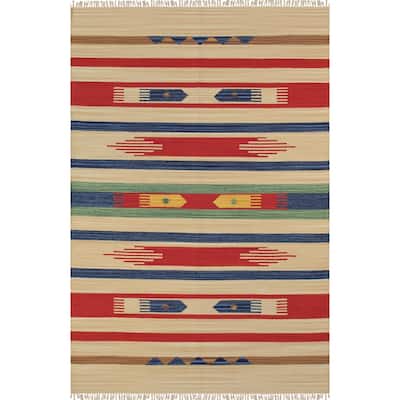 Pasargad Home Anatolian Kilim Hand-Woven Cotton Area Rug, Beige