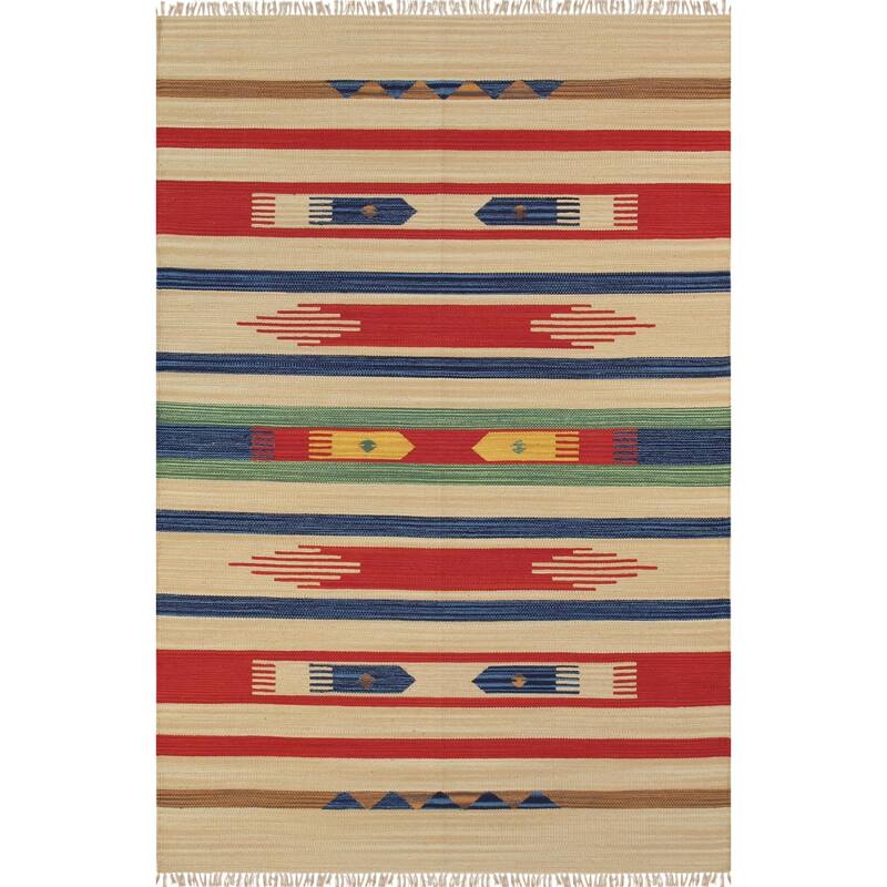 Pasargad Home Anatolian Kilim Hand-Woven Cotton Area Rug, Beige - 6' Square