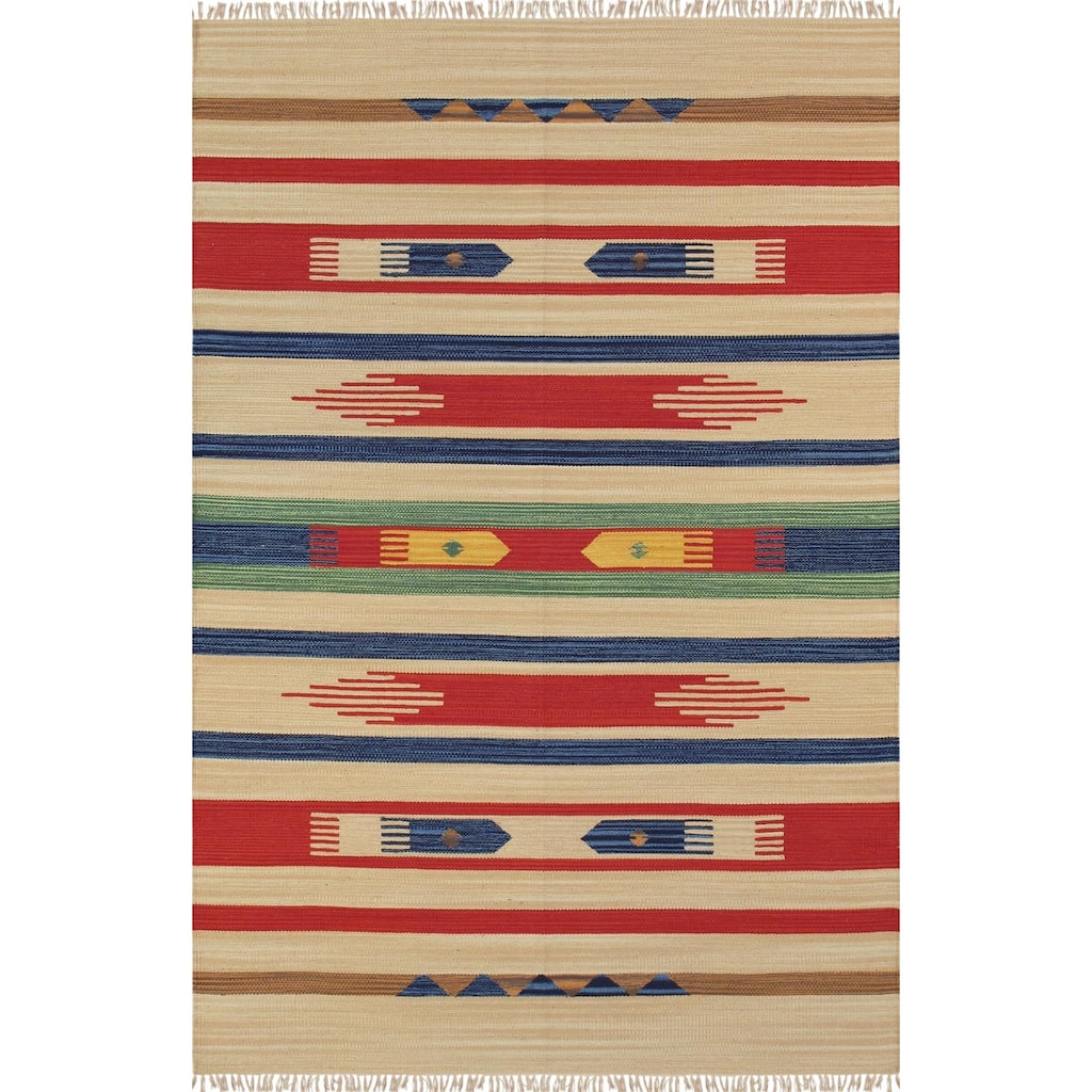 Pasargad Home Anatolian Kilim Hand-Woven Cotton Area Rug, Beige