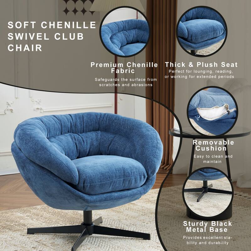 Ergonomic Chenille Office Chair Swivel Chair, Rotating Chair Club Chair Accent Chair with Removable Cushion
