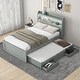 preview thumbnail 1 of 48, Platform Bed with Twin Size Trundle & 2 Drawers, Wooden Storage Bedframe with LED Headboard/Charging Station for Kids Boys Girls