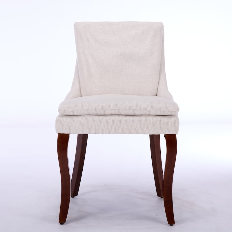 Double-layer Cushioned Dining Chairs Set of 2 Chenille Mid-Back Chair with Nailhead Trim Side Chair with Bent Wood Legs