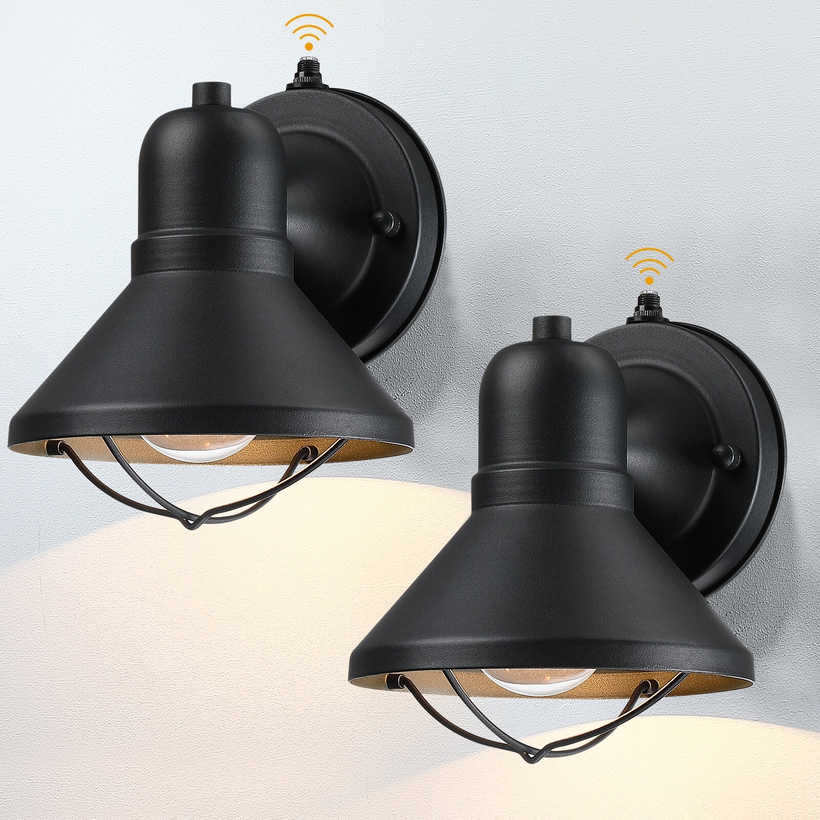 Black Outdoor Dusk to Dawn Wall Sconce Light - Set of 2
