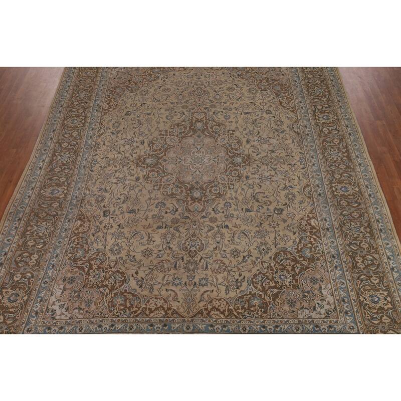 Traditional Mashad Persian Vintage Area Rug Handmade Wool Carpet - 9'8"x 12'9"